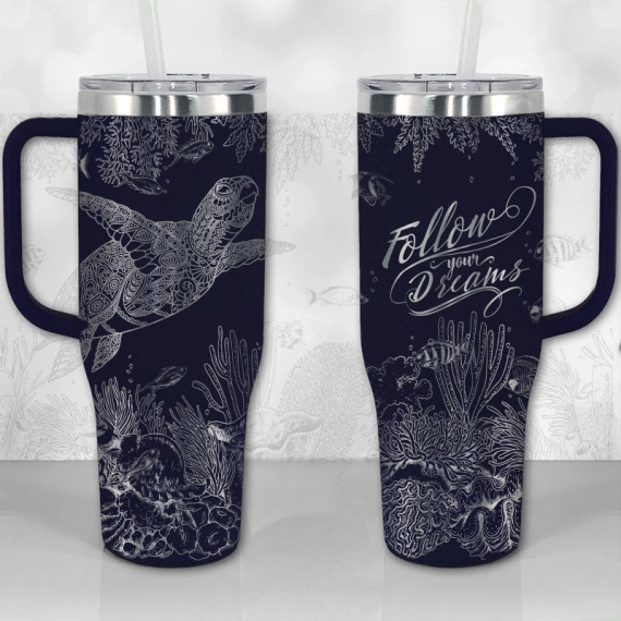 Sea Turtle Reef Motivational Quote or Name Personalized  30oz or 40oz Tumbler with Handle, Best Gifts NVA