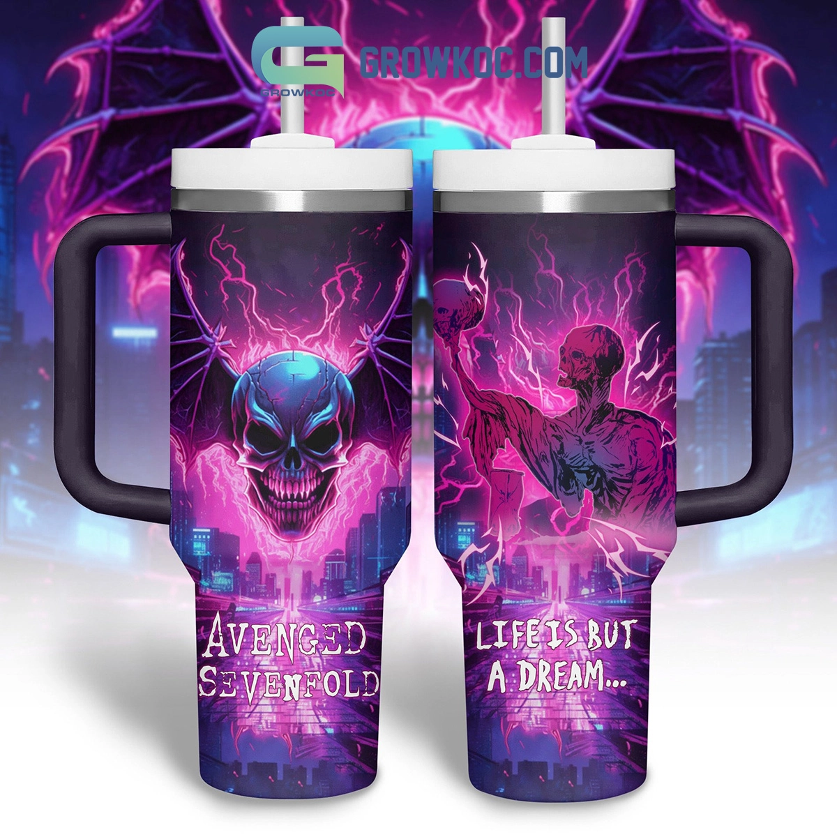 Avenged Sevenfold Life Is But A Dream Pink 30oz or 40oz Stainless Steel Tumbler With Handle HG