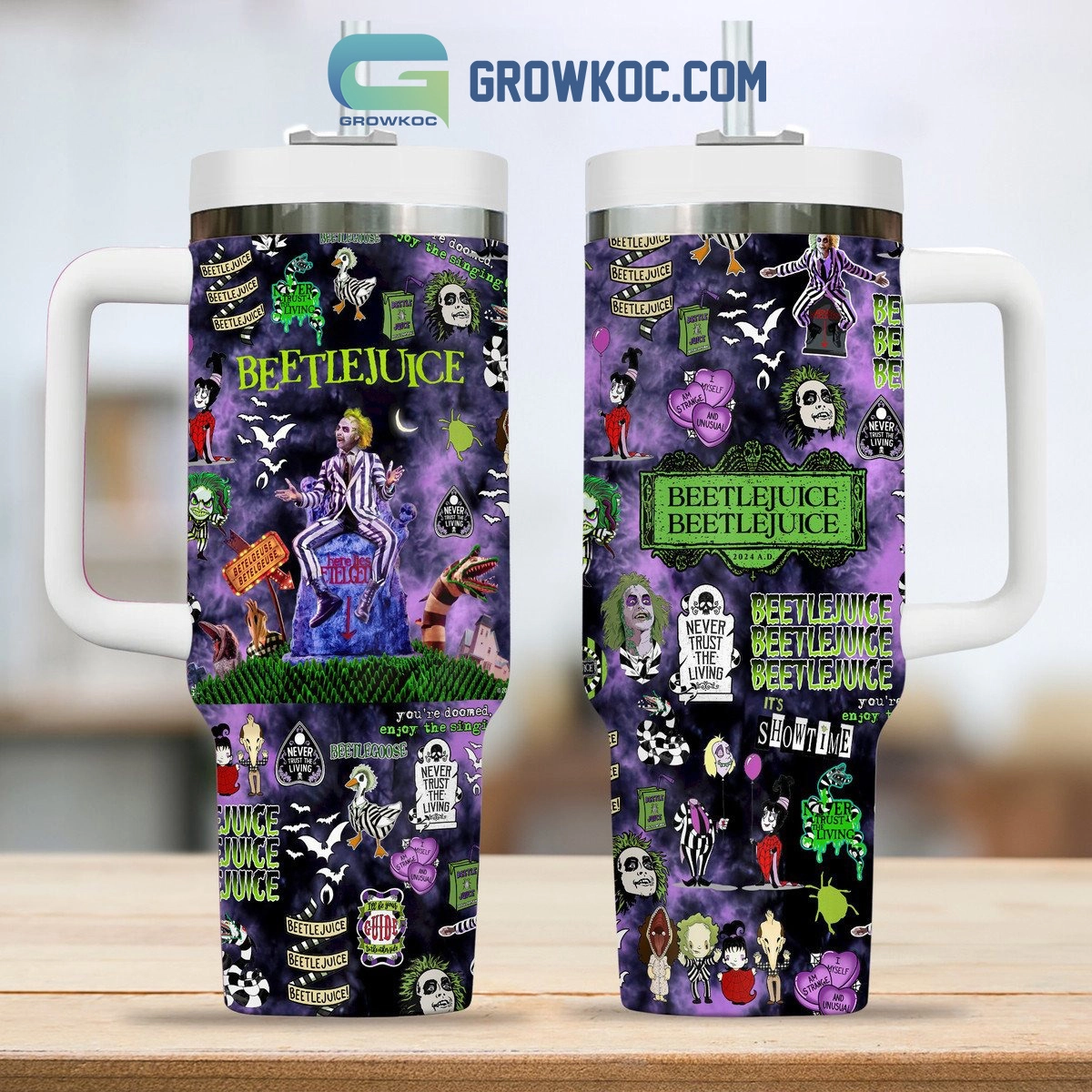 Beetlejuice Never Trust The Living 30oz or 40oz Stainless Steel Tumbler With Handle HG