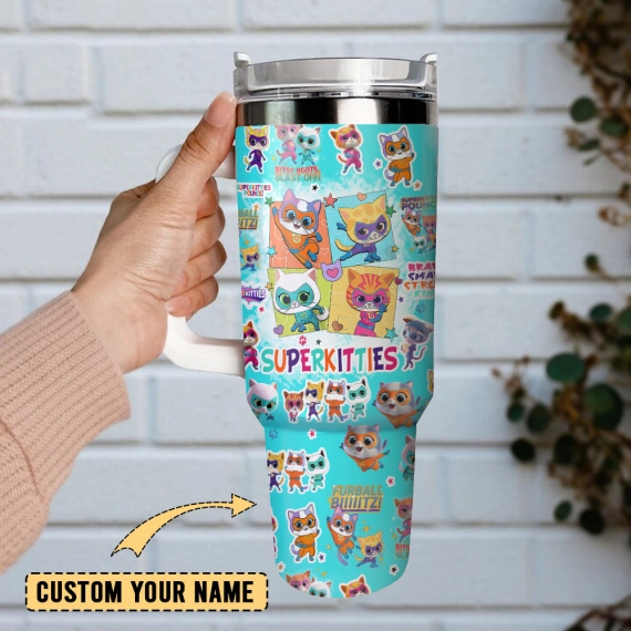 Supper Kitties Disney Junior Cartoon Custom  Quencher 30oz or 40oz Stainless Steel Tumbler With Handle, Best gist for Friend Family NVA
