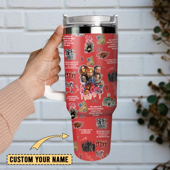 Korn Music Band Custom  Quencher 30oz or 40oz Stainless Steel Tumbler With Handle,  Best gifts for Friend Family NVA