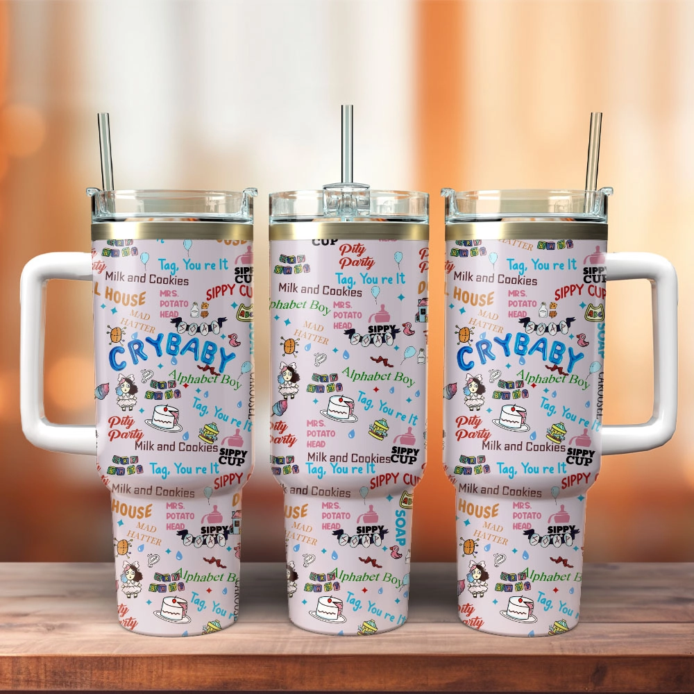 Pinky Crybaby Anime Custom Quencher 30oz or 40oz Stainless Steel Tumbler With Handle, Best gifts for Friend Family NVA