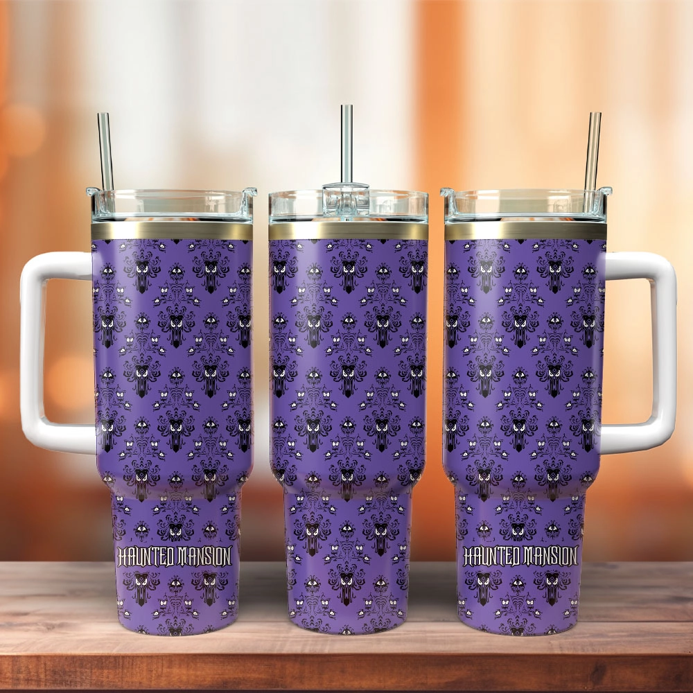 Haunted Mansion Film Disney Custom Quencher 30oz or 40oz Stainless Steel Tumbler With Handle, Best gifts for Friend Family NVA