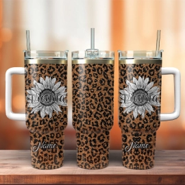 Flower And Leopard Artwork Custom Quencher 30oz Or 40oz Stainless Steel Tumbler With Handle HG