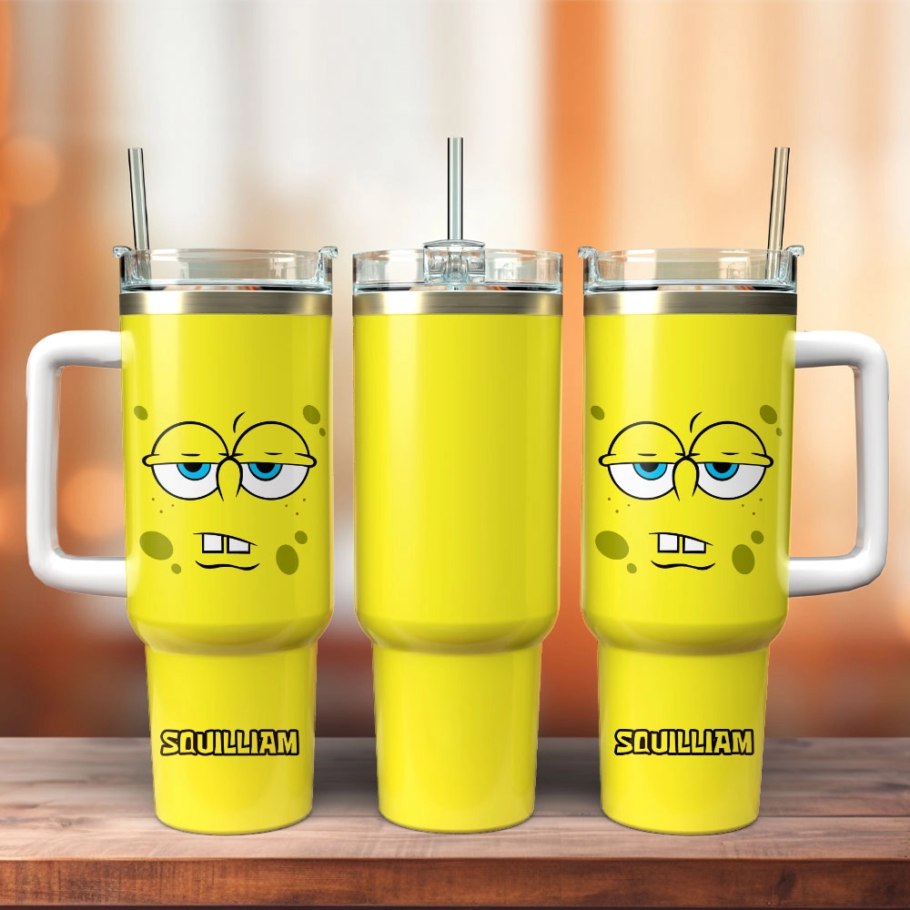 SpongeBob SquarePants Cartoon Custom Stanley Quencher 30oz or 40oz Stainless Steel Tumbler With Handle HG