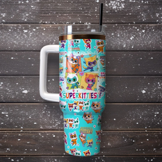 Supper Kitties Disney Junior Cartoon Custom  Quencher 30oz or 40oz Stainless Steel Tumbler With Handle, Best gist for Friend Family NVA