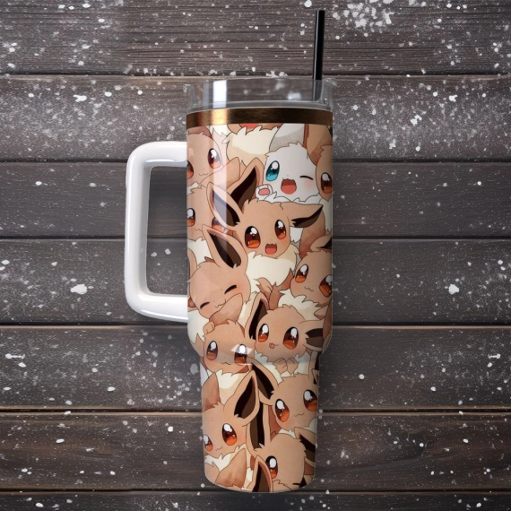 Eevee Pokemon Anime Custom Quencher 30oz Or 40oz Stainless Steel Tumbler With Handle HG