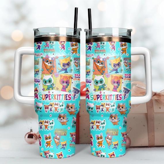 Supper Kitties Disney Junior Cartoon Custom  Quencher 30oz or 40oz Stainless Steel Tumbler With Handle, Best gist for Friend Family NVA