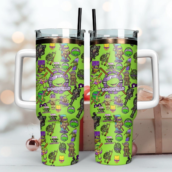 TMNT Donatello Ninja Turtles Cartoon Custom  Quencher 30oz or 40oz Stainless Steel Tumbler With Handle HG Teenage Mutant Ninja Turtles