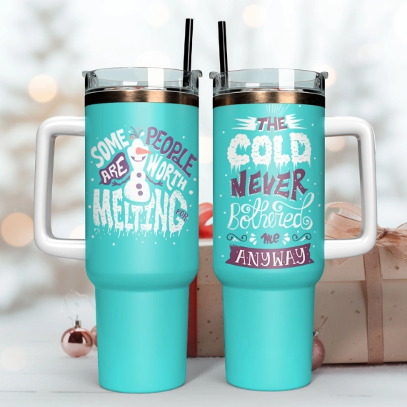 Frozen Disney Cartoon Custom  Quencher 30oz or 40oz Stainless Steel Tumbler With Handle,  Best gifts for Friend Family NVA