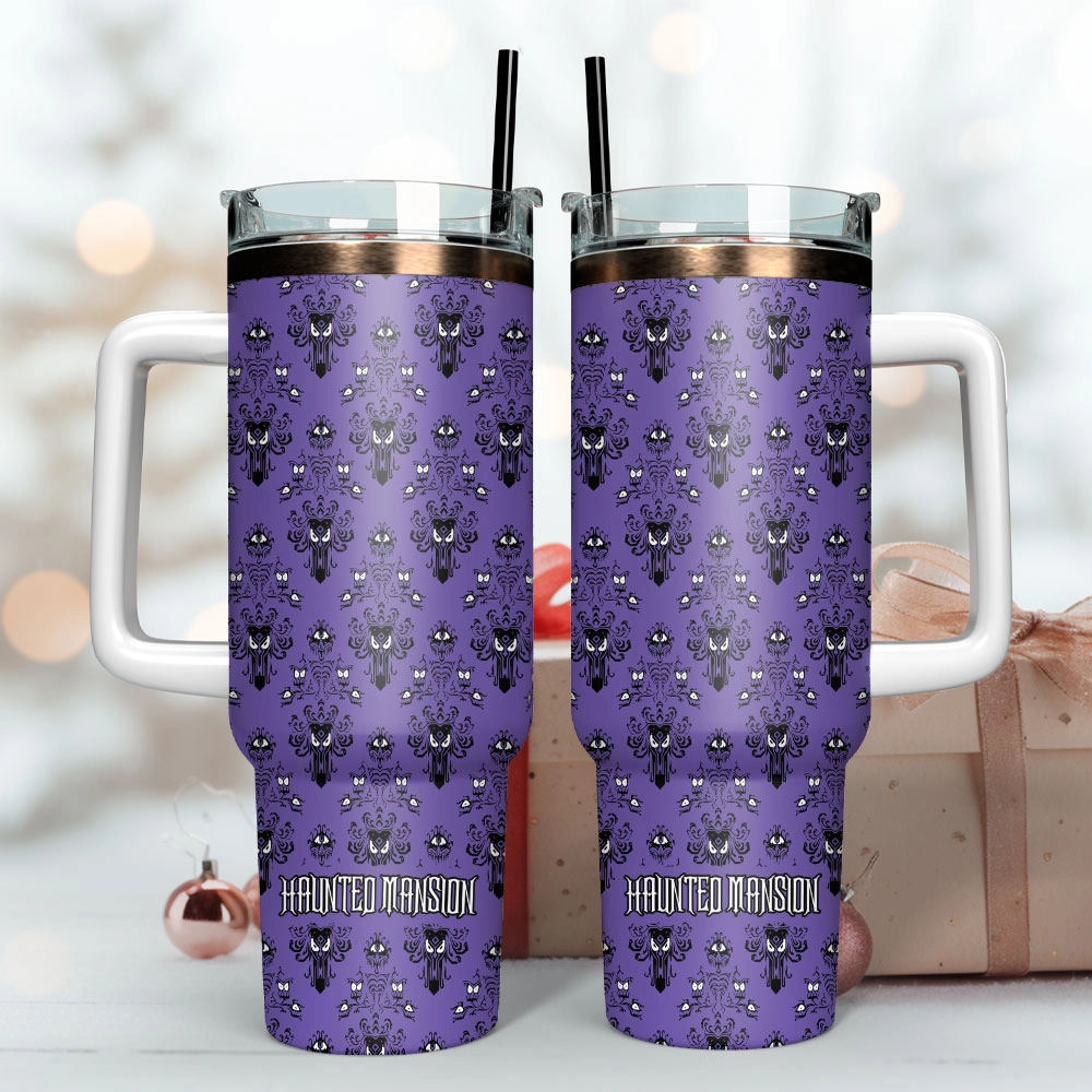 Haunted Mansion Film Disney Custom Quencher 30oz or 40oz Stainless Steel Tumbler With Handle, Best gifts for Friend Family NVA