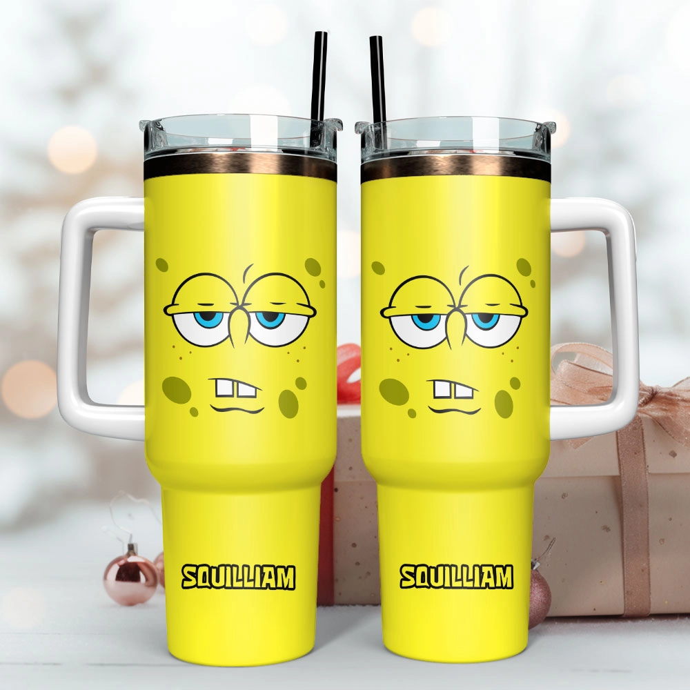 SpongeBob SquarePants Cartoon Custom Stanley Quencher 30oz or 40oz Stainless Steel Tumbler With Handle HG