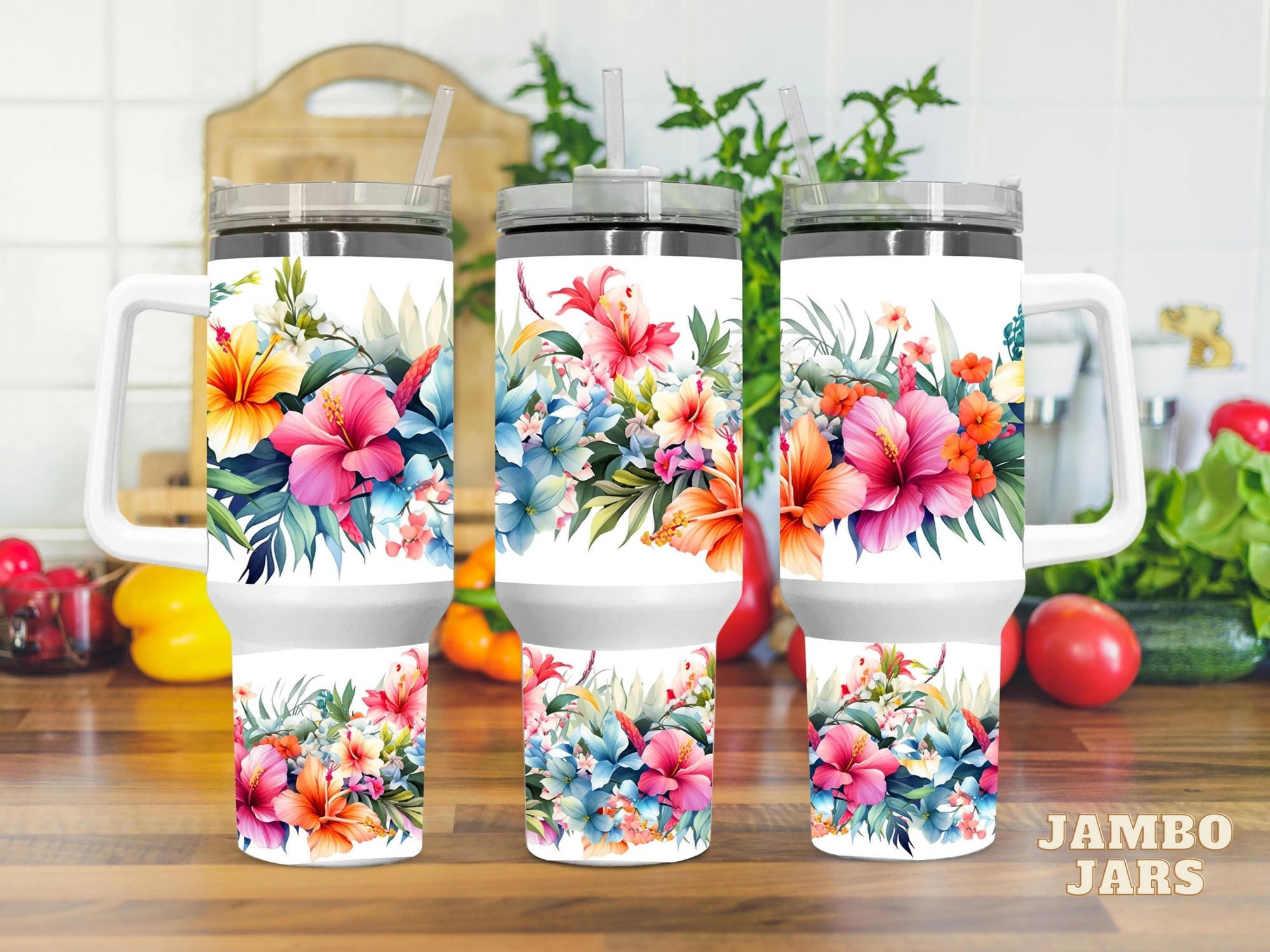 Tropical Floral 30oz or 40oz Quencher Tumbler LN Flowers Lovers