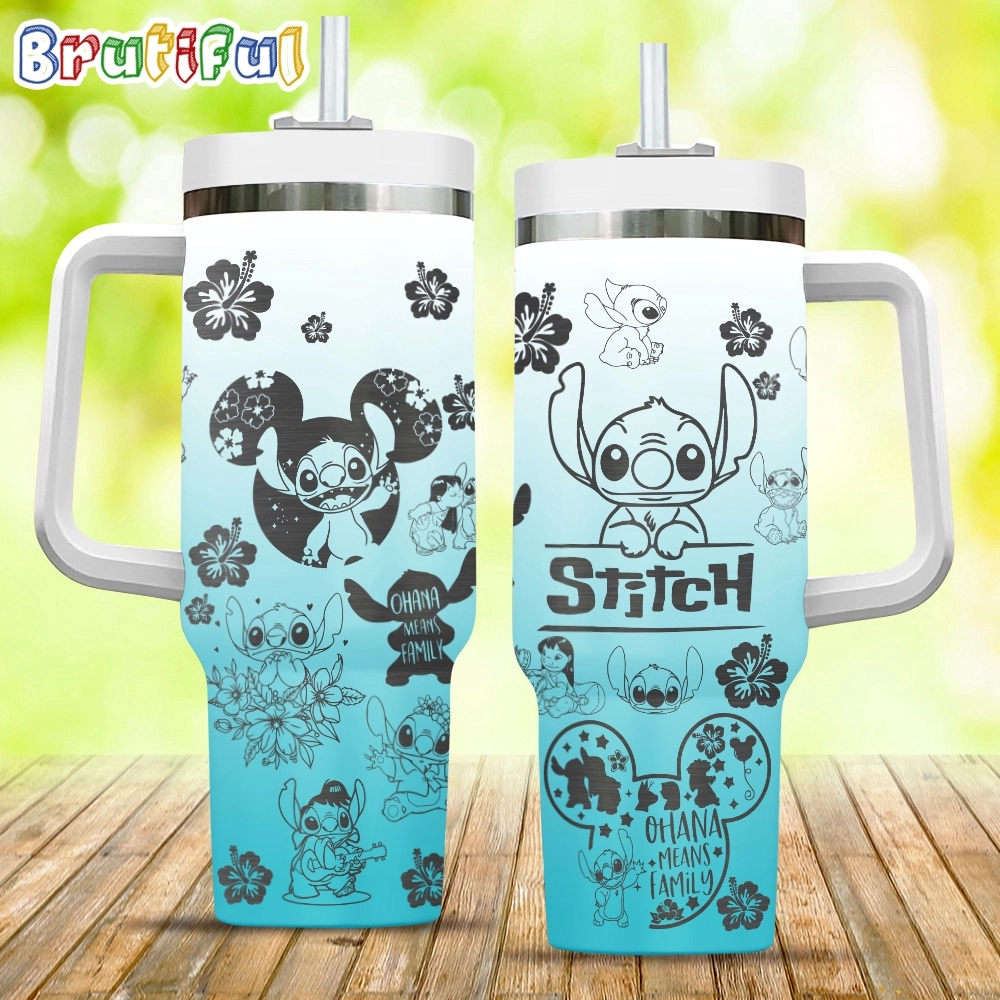 Stitch Ohana Means Family And Flowers 30oz or 40 oz Tumbler HG 40oz, Disney 30oz or 40 oz Tumbler HG