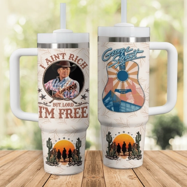 Vintage Retro George Strait 30oz or 40 Oz Tumbler HG: I Ainat Rich But Lord I'm Free