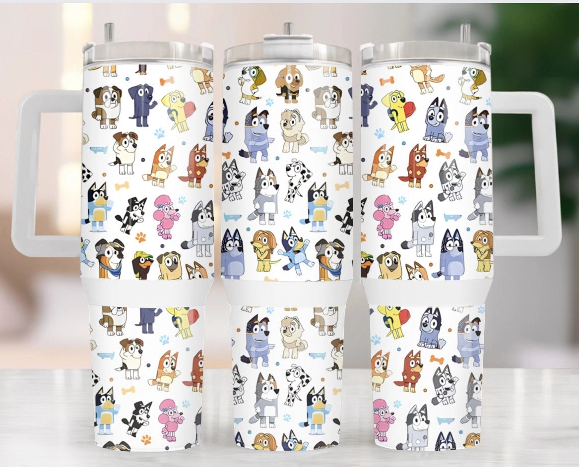 Bluey Cartoon Custom Quencher 30oz or 40oz Stainless Steel Tumbler With Handle HG