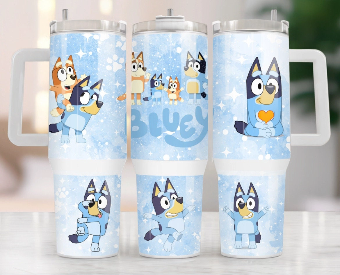 Bluey Heeler Family Cartoon Custom Quencher 30oz or 40oz Stainless Steel Tumbler With Handle HG