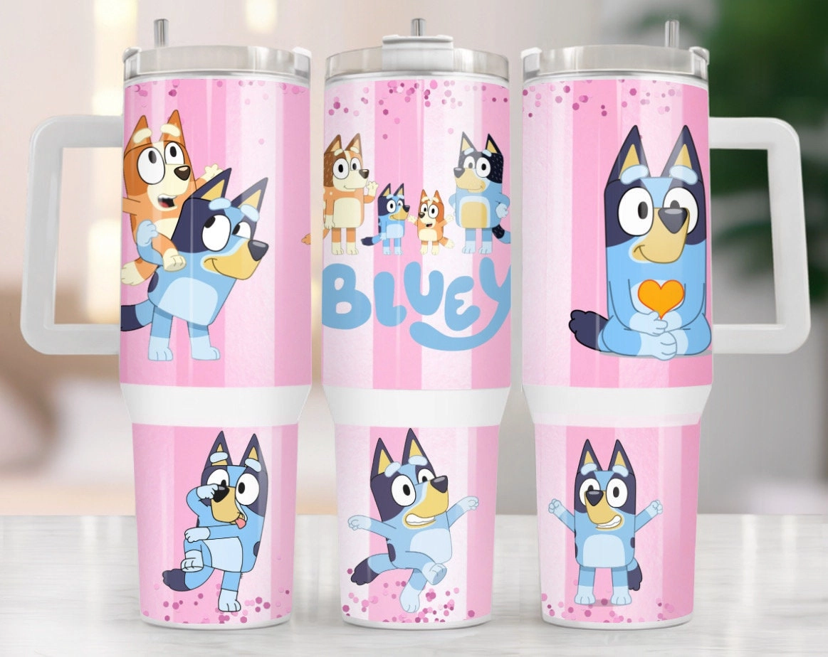 Bluey Heeler Family Cartoon Custom Quencher 30oz or 40oz Stainless Steel Tumbler With Handle HG