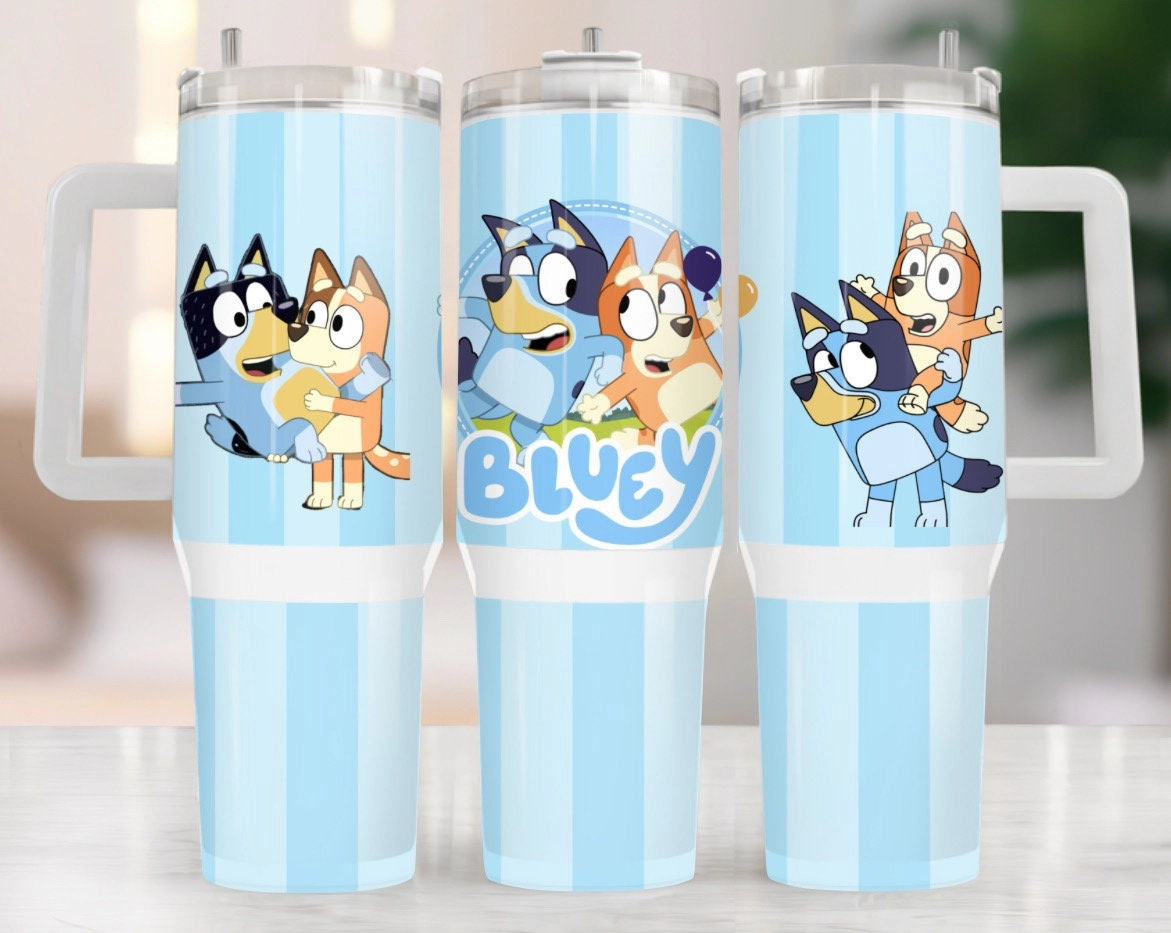 Bluey Heeler Family Cartoon Custom Quencher 30oz or 40oz Stainless Steel Tumbler With Handle HG