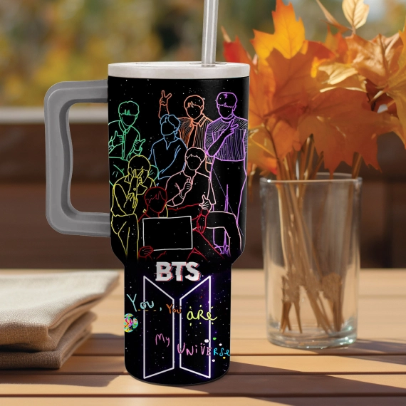 BTS Music Custom Stanley Quencher 40oz Stainless Steel Tumbler HG With Handle