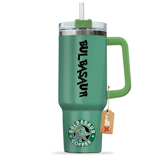 Bulbasaur Coffee Pokemon Anime Custom 30oz or 40oz Quencher Stainless Steel Tumbler With Handle, Best Gift Idea NVA