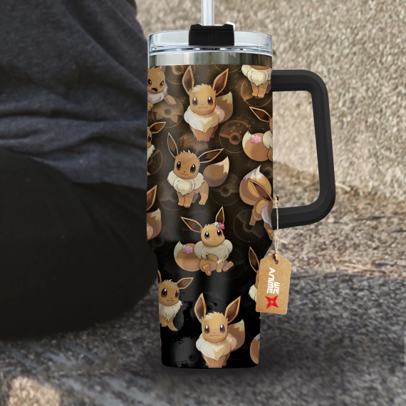 Eevee Pokemon Anime Custom   Quencher 30oz or 40oz Stainless Steel Tumbler With Handle HG