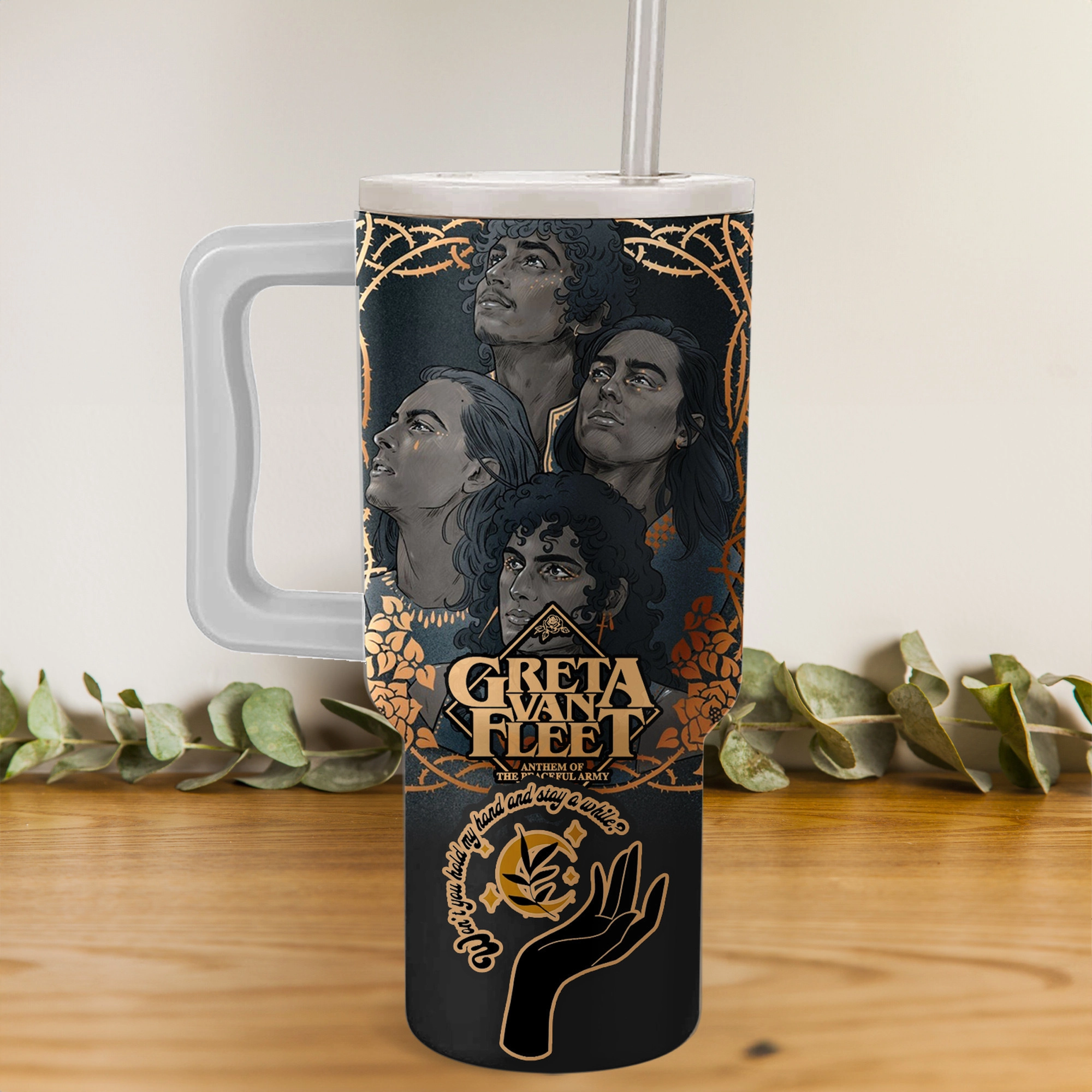 Greta Van Fleet Music Custom Stanley Quencher 40oz Stainless Steel Tumbler HG With Handle