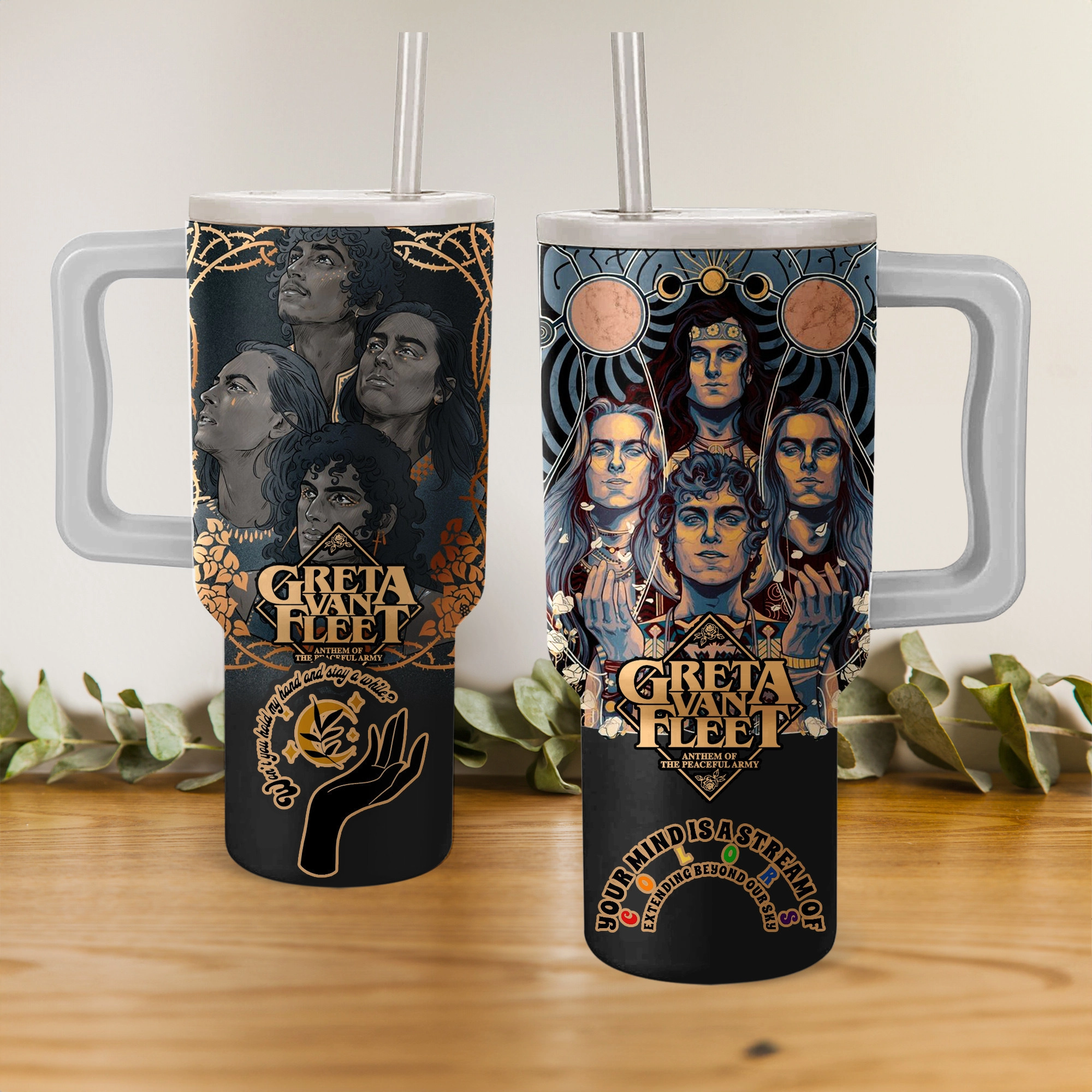 Greta Van Fleet Music Custom Stanley Quencher 40oz Stainless Steel Tumbler HG With Handle