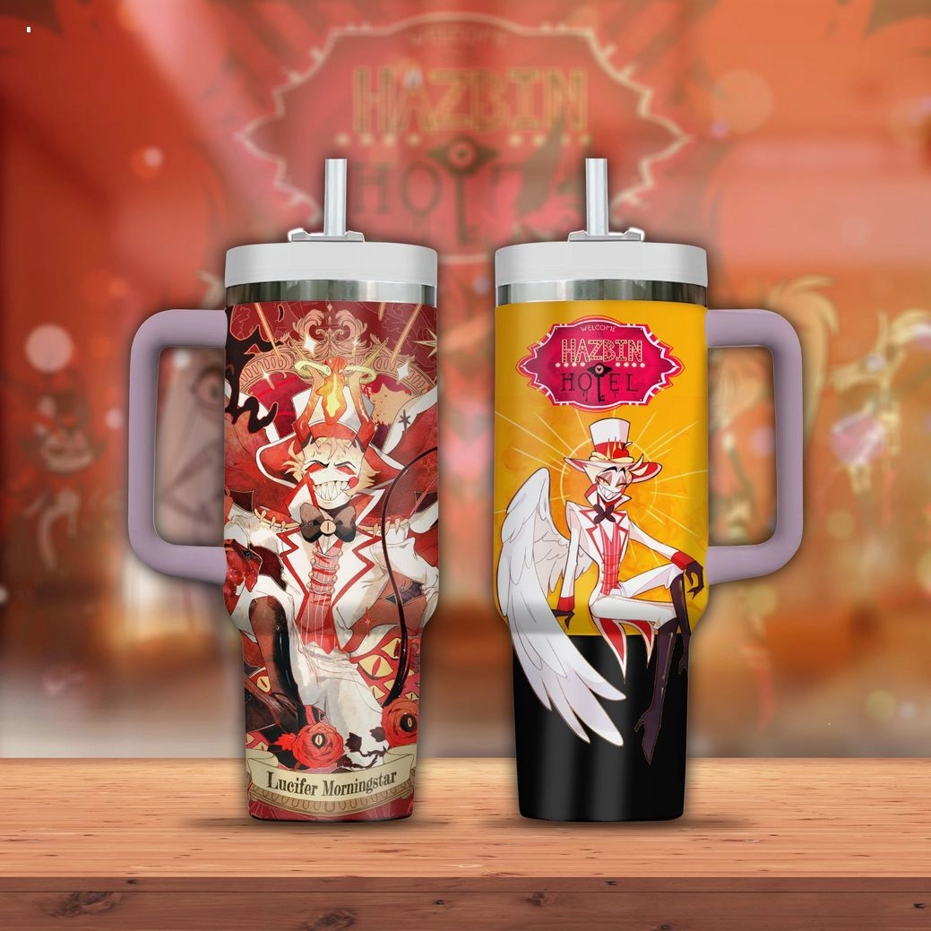 Hazbin Hotel Lucifer Morningstar Cartoon Custom Quencher 30oz or 40oz Stainless Steel Tumbler With Handle HG