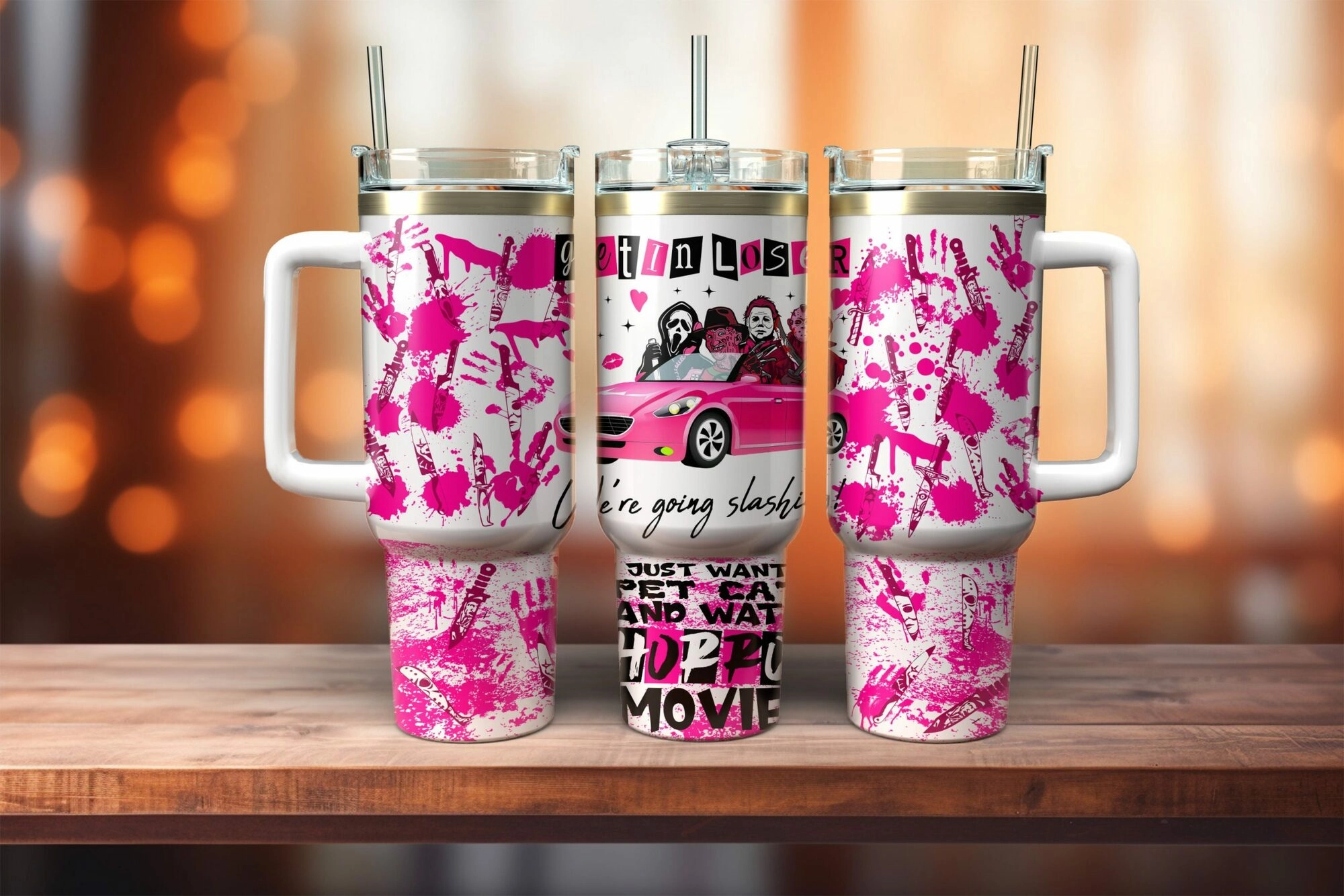 Horror Movie Characters Movies Custom Quencher 30oz or 40oz Stainless Steel Tumbler With Handle HG