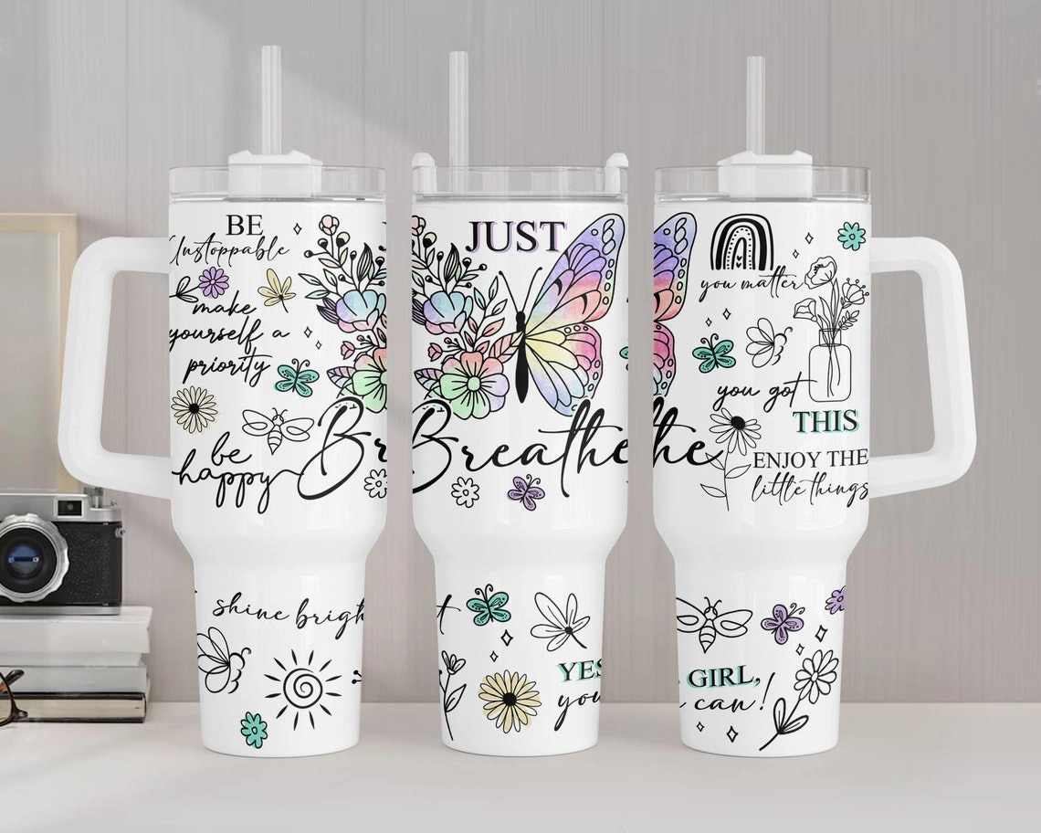 Positive Affirmations Tumbler Butterflies Inspirational Quotes s Positive 30oz or 40oz Tumbler Summer Quencher Tumbler Gift For Her Him Birthday Gift LN