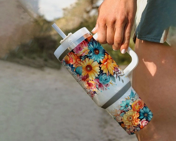 30oz or 40oz Quencher Tumbler It's Fine I'm Fine Everything Is Fine Gift For Her Him Birthday Gift LN Flower Sarcastic Quote Waterslide