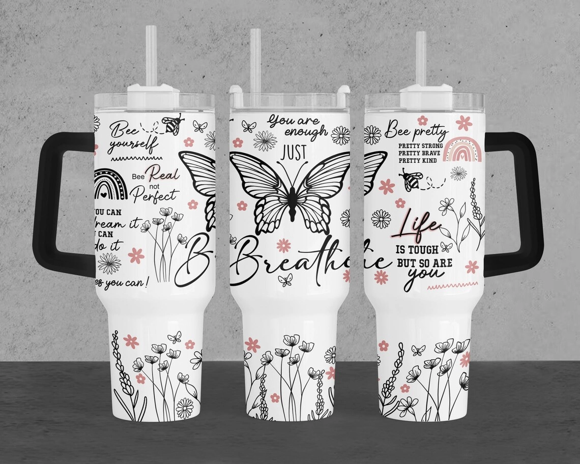 Positive Affirmations Tumbler Butterflies Inspirational Quotes s Positive 30oz or 40oz Tumbler Summer Quencher Tumbler Gift For Her Him Birthday Gift LN