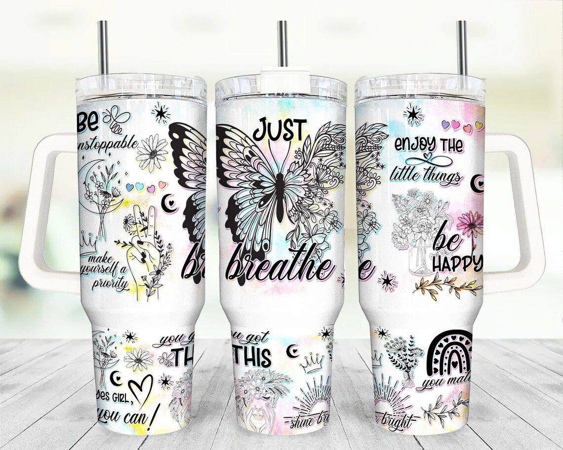 Positive Affirmations Tumbler Butterflies Inspirational Quotes s Positive 30oz or 40oz Tumbler Summer Quencher Tumbler Gift For Her Him Birthday Gift LN