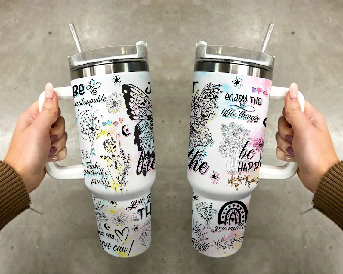 Positive Affirmations Tumbler Butterflies Inspirational Quotes s Positive 30oz or 40oz Tumbler Summer Quencher Tumbler Gift For Her Him Birthday Gift LN