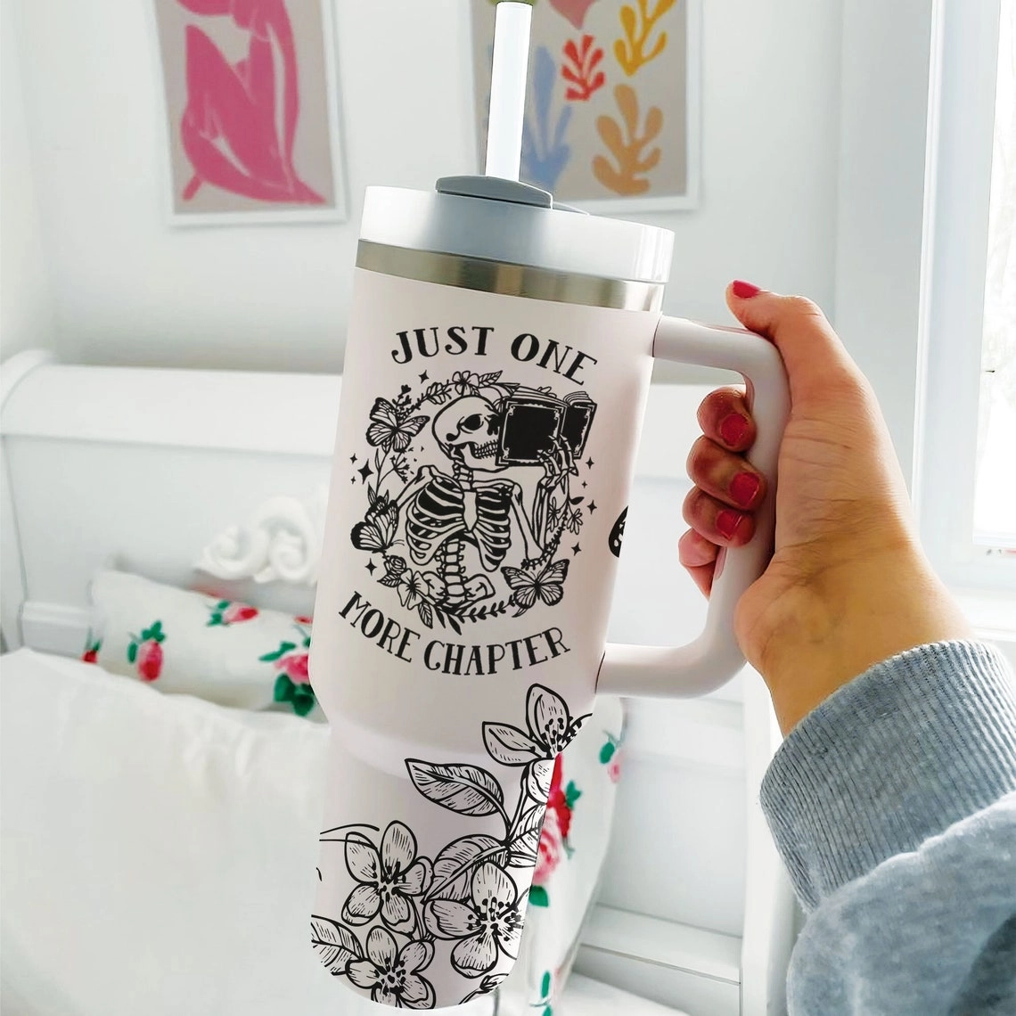 Just One More Chapter 40oz, Book Lover Floral 30oz or 40oz Tumbler HG, Cute Bookish Straw, Book Lover Gifts