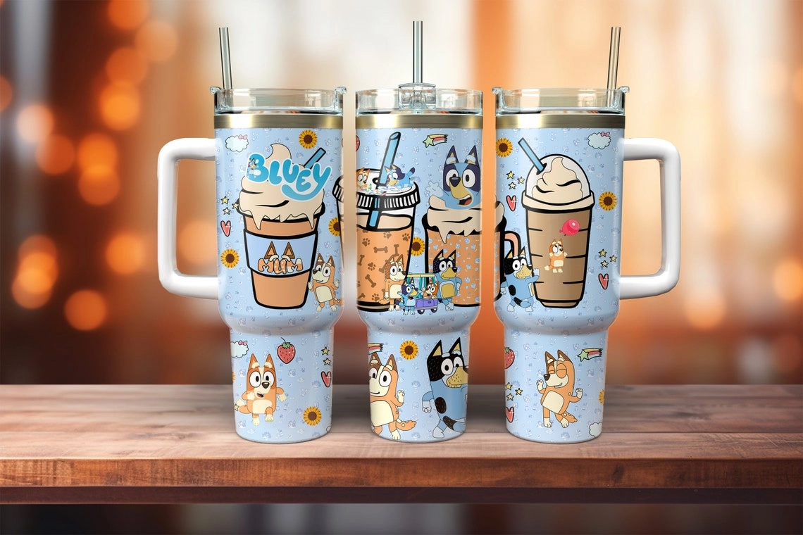 Bluey And Coffee Cartoon 30oz or 40oz Quencher Tumbler LN Bluey And Friends
