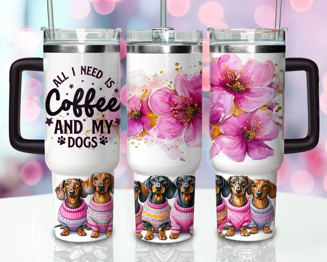 Dachshund Tumbler Pink 30oz or 40oz Tumbler Dog Quencher Tumbler Gift For Her Him Birthday Gift LN