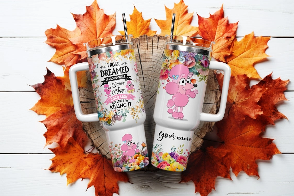 I never dream Poodle Lovers C?c Lady Cartoon 30oz or 40oz Quencher Tumbler LN Bluey And Friendss