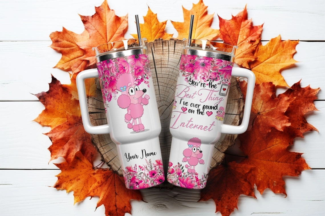 Pink Poodle Dog Coco Lady Bluey Cartoon 30oz or 40oz Quencher Tumbler LN Bluey And Friends