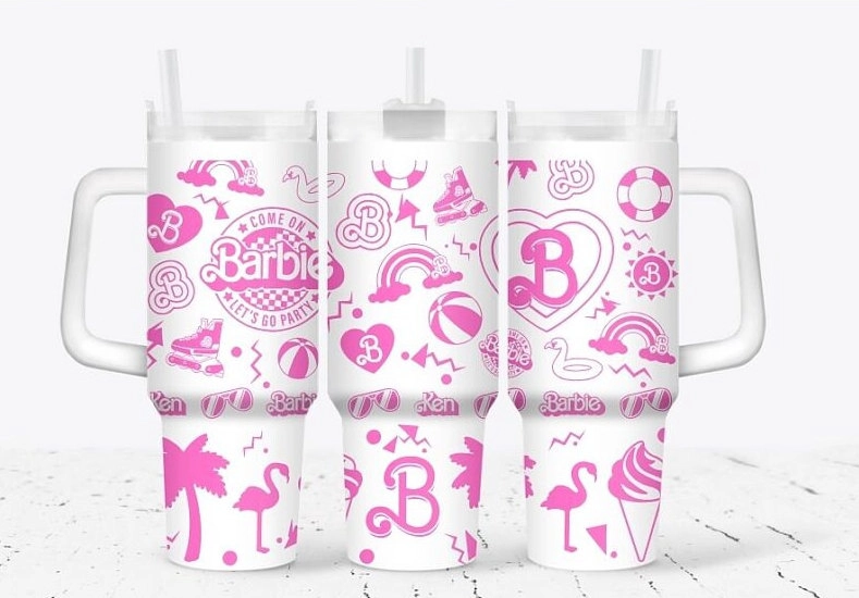 Come On Barbie Let's Go Party Printed 30oz or 40oz Tumbler with Handle, Barbie and Ken Couple Gift, Birthday Anniversary Tumbler Gift HFN