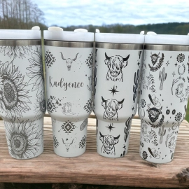 30oz or 40oz Tumbler with Handle, Sunflower Western Highland cow, Birthday Anniversary Tumbler Gift HFN