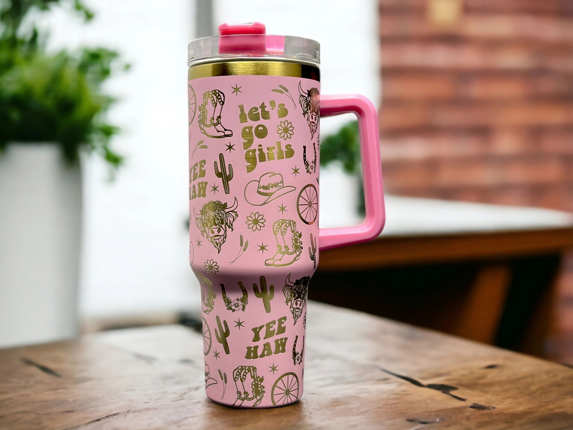 Cowgirl Yeehaw Western Highland Cow Laser Engraved 30oz or 40oz Tumbler with Handle, Birthday Anniversary Tumbler Gift HFN