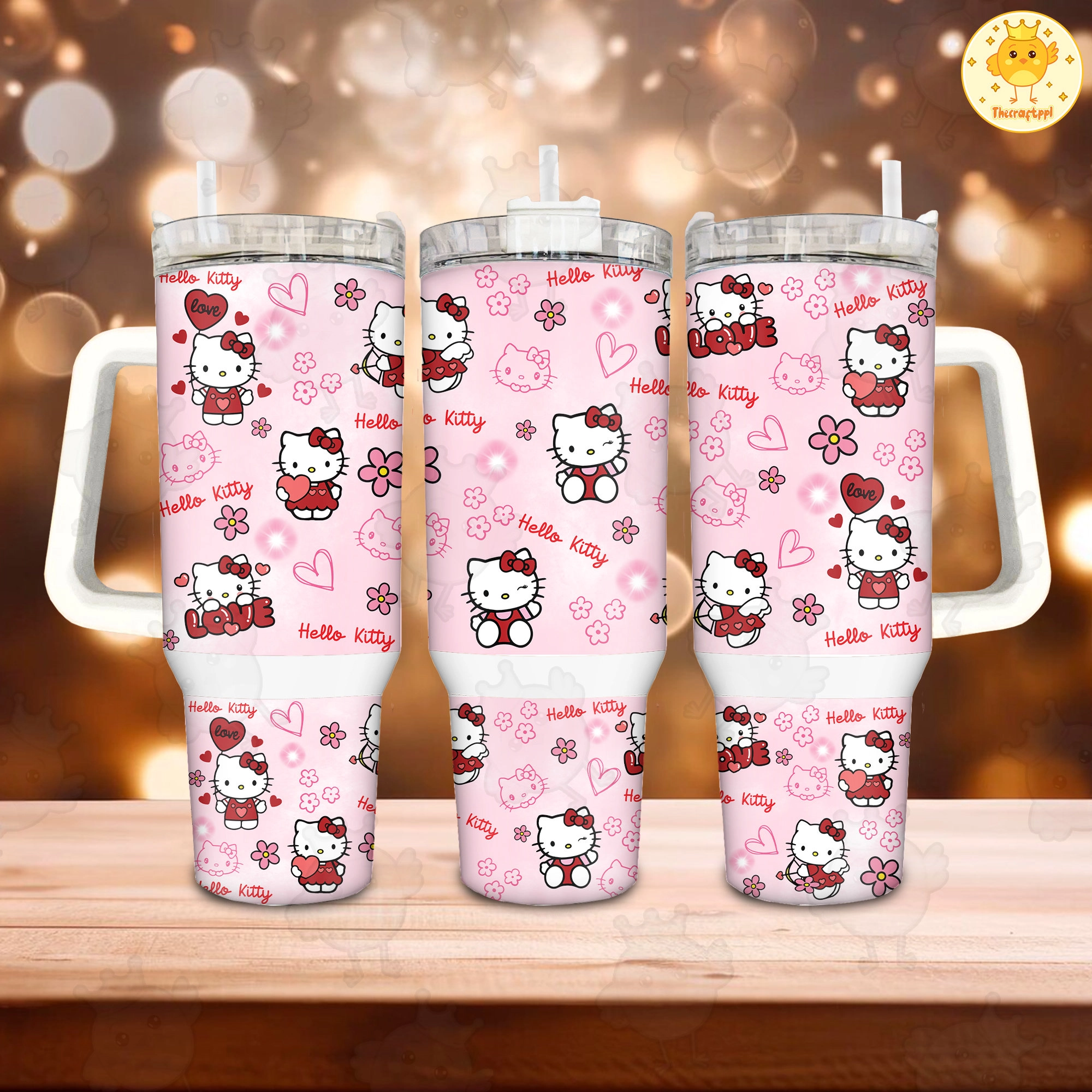 Mini Cute Hello Kitty Pink Cat Tumbler 30 or 40 oz Valentine Movies Fan Gift, Pink Valentine 40oz Quencher Tumbler, Valentine Cartoon 40oz Tumbler Fan Gift HFN