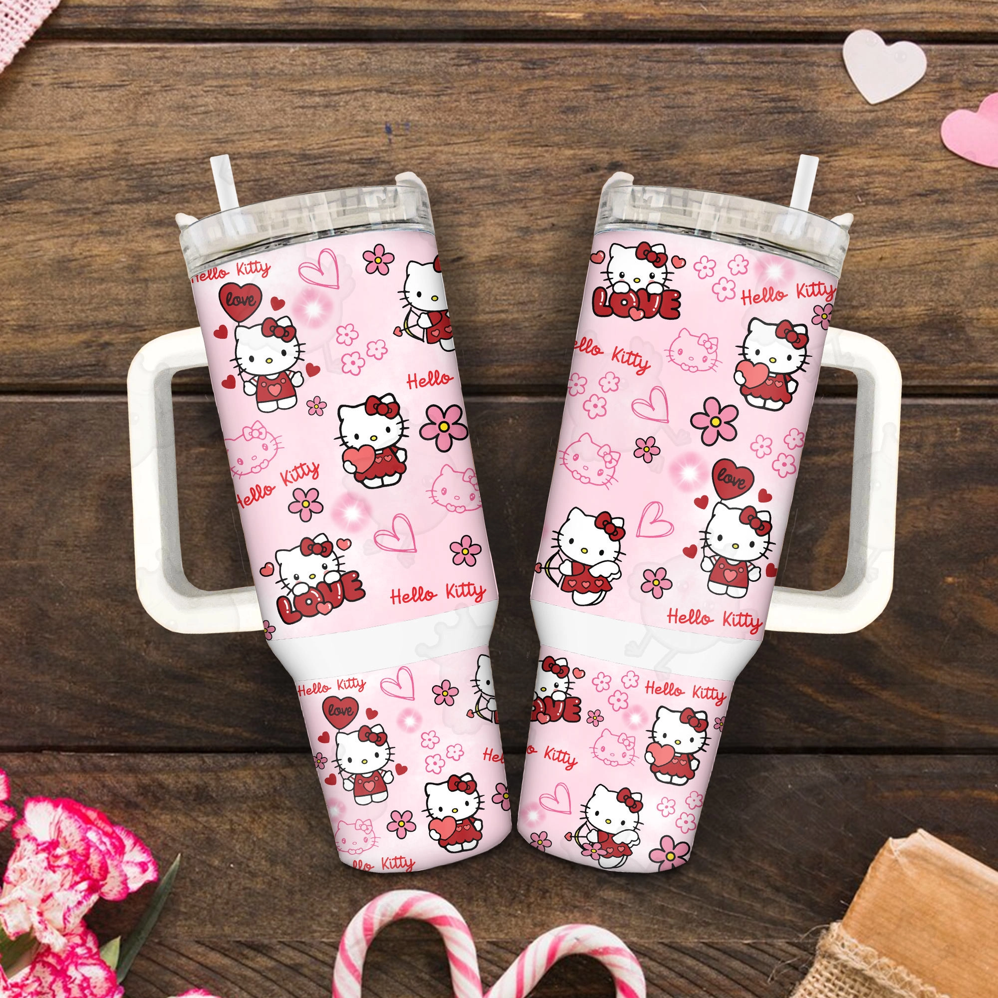 Mini Cute Hello Kitty Pink Cat Tumbler 30 or 40 oz Valentine Movies Fan Gift, Pink Valentine 40oz Quencher Tumbler, Valentine Cartoon 40oz Tumbler Fan Gift HFN