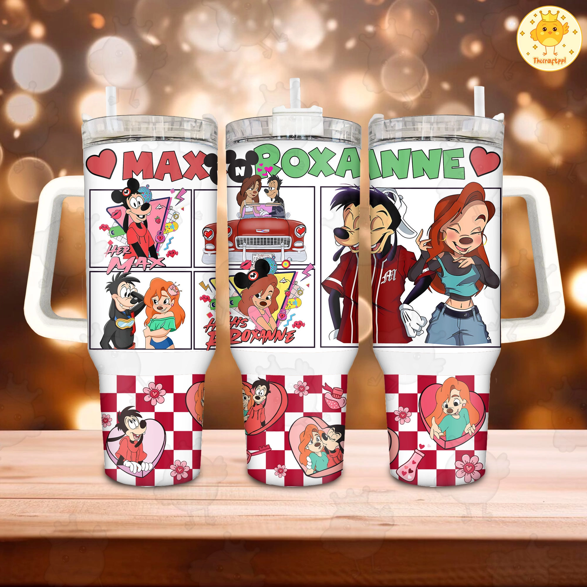 Valentine Couple Max and Roxanne Love Story 30oz or 40oz Tumbler, Pink Valentine 40oz Quencher Tumbler with Handle, Valentine Movies Goofy Fan Gift HFN