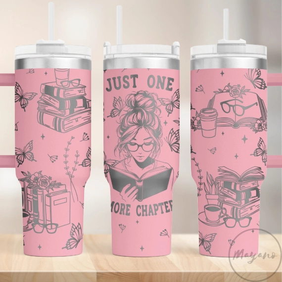 1 More Chapter Book Lover Laser Engraving 30oz or 40oz Tumbler with Handle, Birthday Anniversary Tumbler Gift HFN