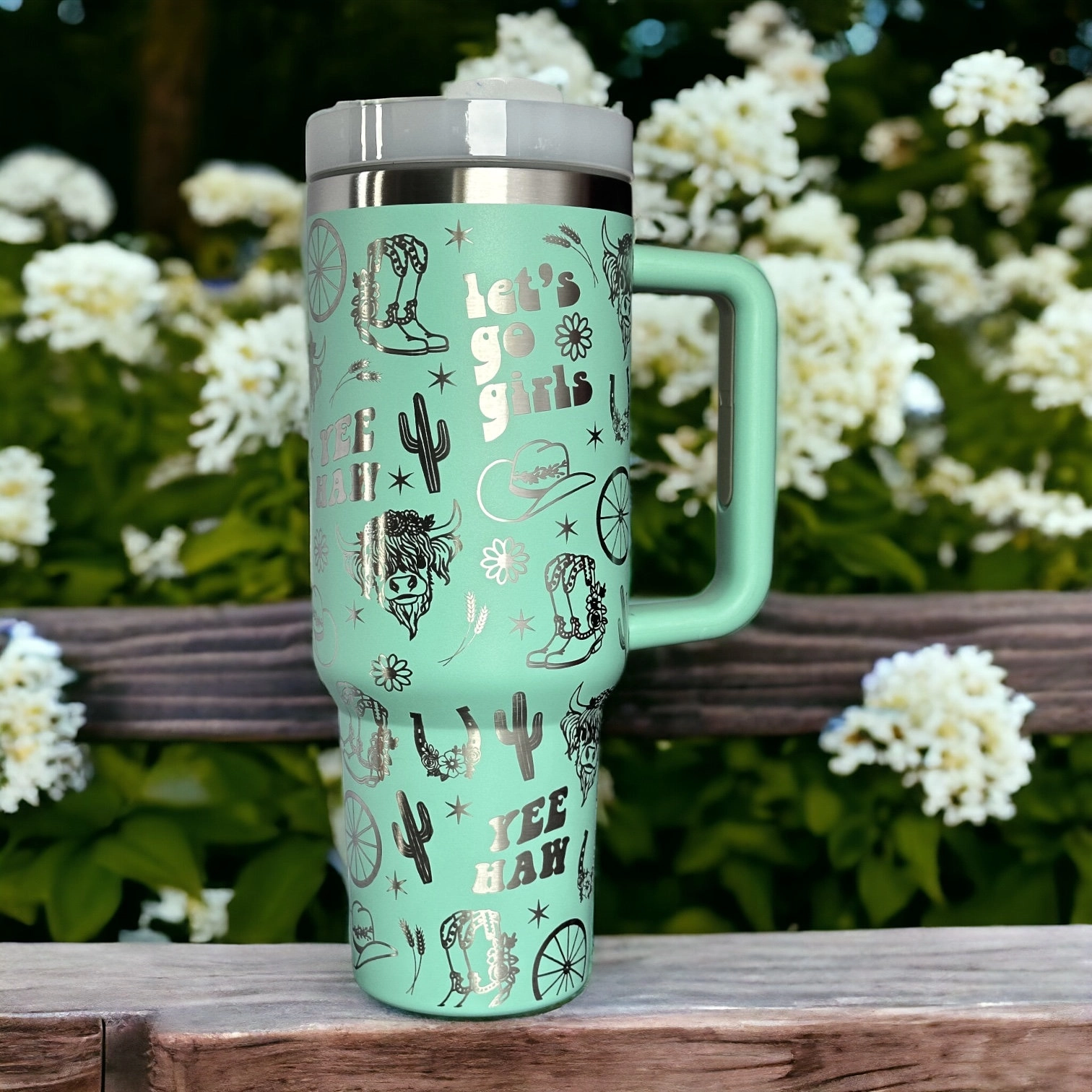 Cowgirl Yeehaw Western Highland Cow Laser Engraved 30oz or 40oz Tumbler with Handle, Birthday Anniversary Tumbler Gift HFN