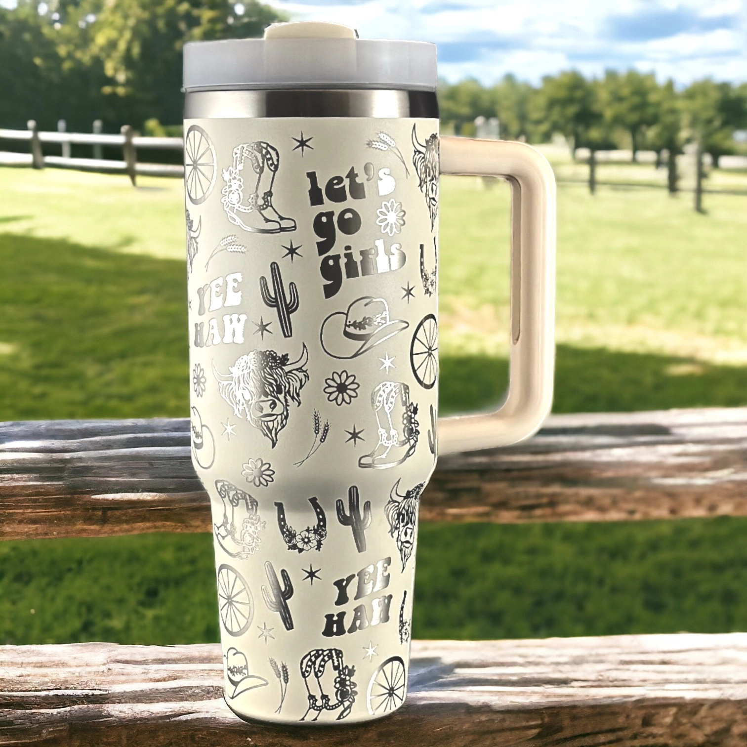 Cowgirl Yeehaw Western Highland Cow Laser Engraved 30oz or 40oz Tumbler with Handle, Birthday Anniversary Tumbler Gift HFN