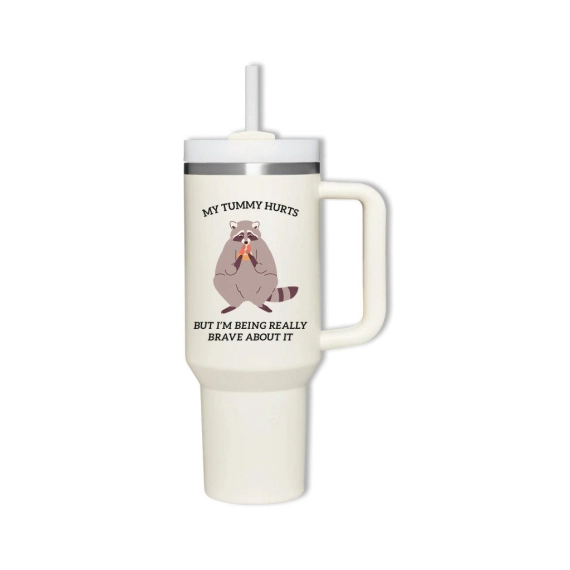 Raccoon tumbler, raccoon meme gift, my tummy hurts merch, 30oz or 40oz travel mug for him, viral raccoon gift for her, Coffee tumbler HFN